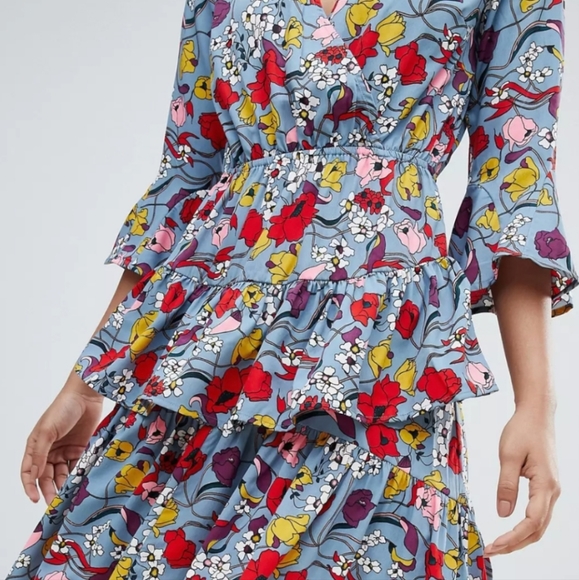 NWT Y.A.S Bold Floral Mini Wrap Dress - Picture 3 of 7